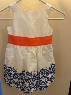 Janie and Jack White Dress with Orange Sash and Blue Floral Hem